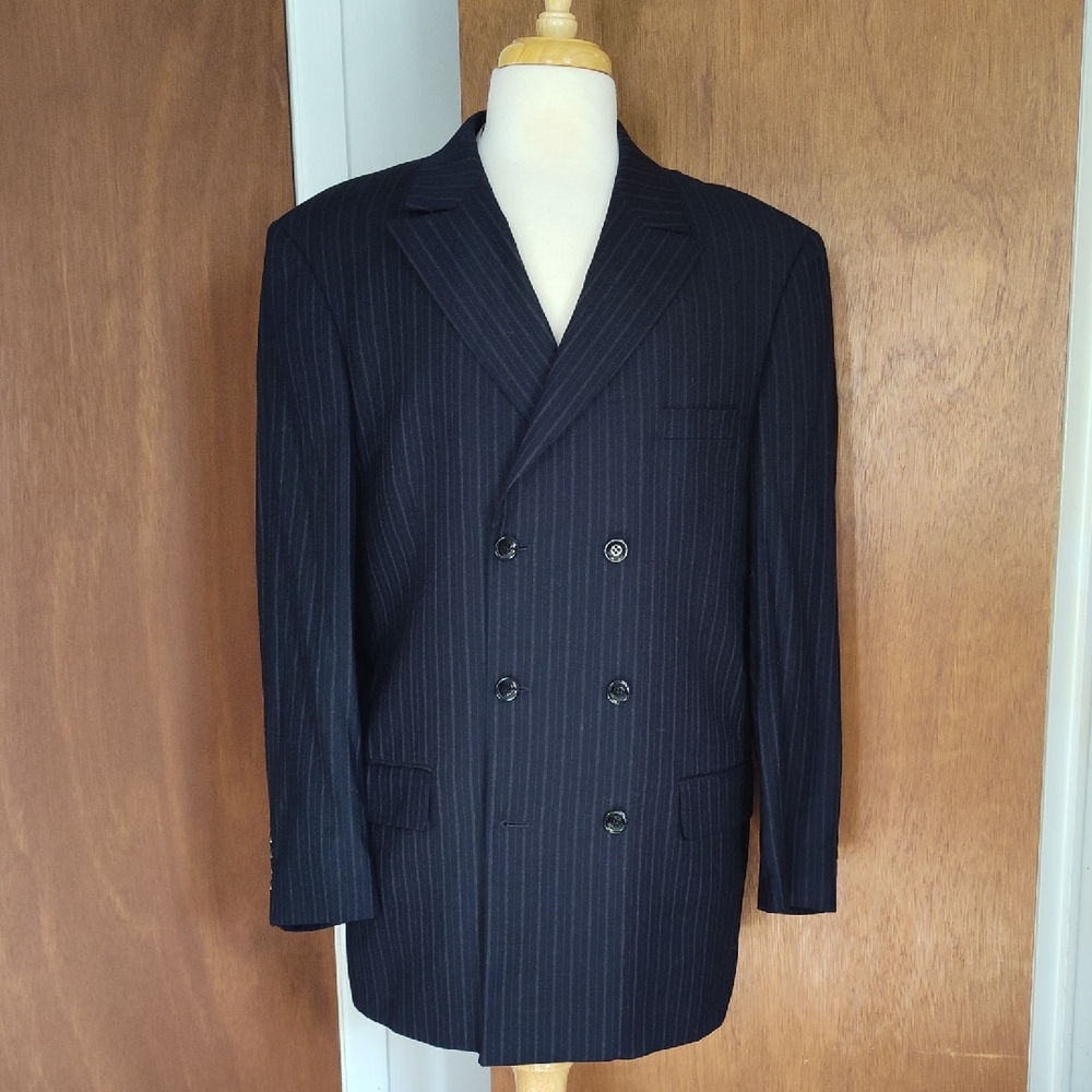Elegant Navy Pinstripe Men's Blazer